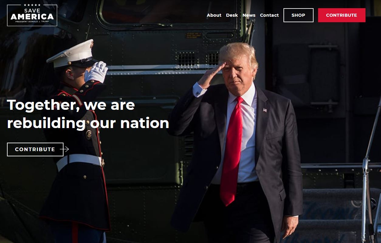 New Trump website home page - enlarge